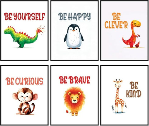 Posterizer 6 pcs-Positive Sayings From Cute Animals-Kids Room Art-Motivational & Inspirational Art-Gift for Daughter, Son, Kids-Decor for nursery ...